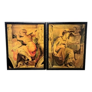 1980s Monumental Reproduction Michaelangelo Sibyl, Erythraean Oil Paintings Framed Art Signed Rueben- A Pair For Sale