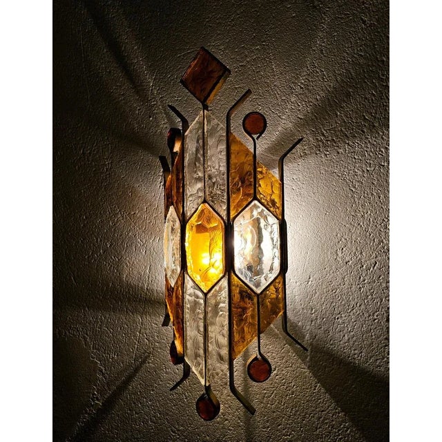 Orange Brutalist Sconce in Hammered Glass attributed to Biancardi and Jordan Arte, Italy, 1970s For Sale - Image 8 of 10