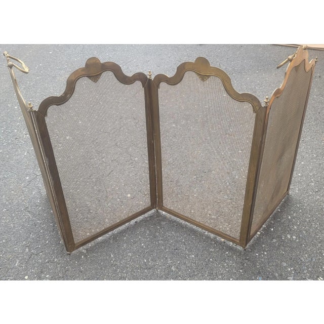 Antique French 4 Panel Brass Ornate Fireplace Screen, Circa 1890s For Sale - Image 11 of 12
