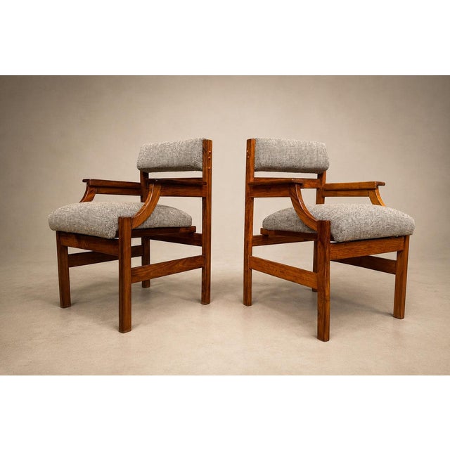 Brazilian Modern Pair of Armchairs in Caviúna Wood & Performance Boucle, Brazil, 1960s - Lot 103B For Sale - Image 12 of 18