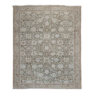 Early 20th Century Green Brown Persian Malayer Rug - 7'3" x 9'6" For Sale