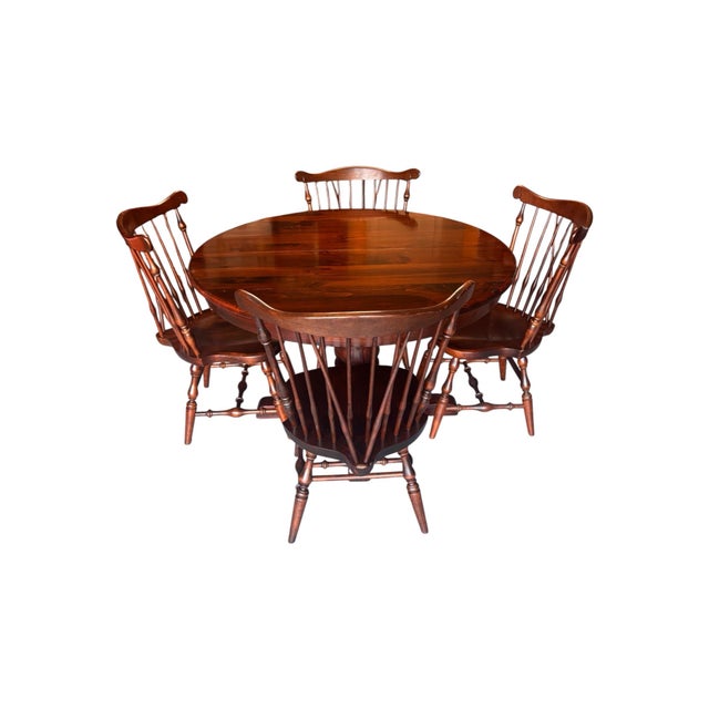 1970s Ethan Allen (Old Tavern) Dining Table and Six Matching Fiddleback Chairs - Original Authentic Complete Set For Sale In Houston - Image 6 of 12