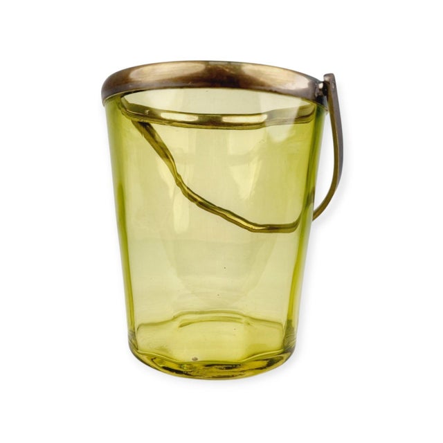 Green Mid-Century Modern Green Glass Ice Bucket with Metal Tongs For Sale - Image 8 of 8