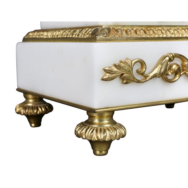 Metal Louis XVI Style Marble and Bronze Clock Garniture - 3 Piece Set For Sale - Image 7 of 12