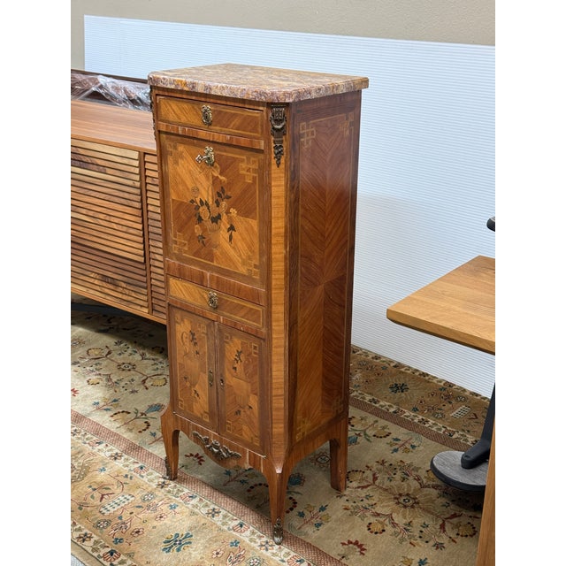 Louis XVI Style Escritoire With Marquetry + Marble, 19th Century For Sale - Image 4 of 12