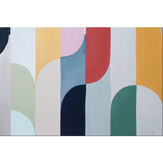 2026, Art Deco Painting Triptych in Pastel Tones, Raindrops For Sale - Image 11 of 11