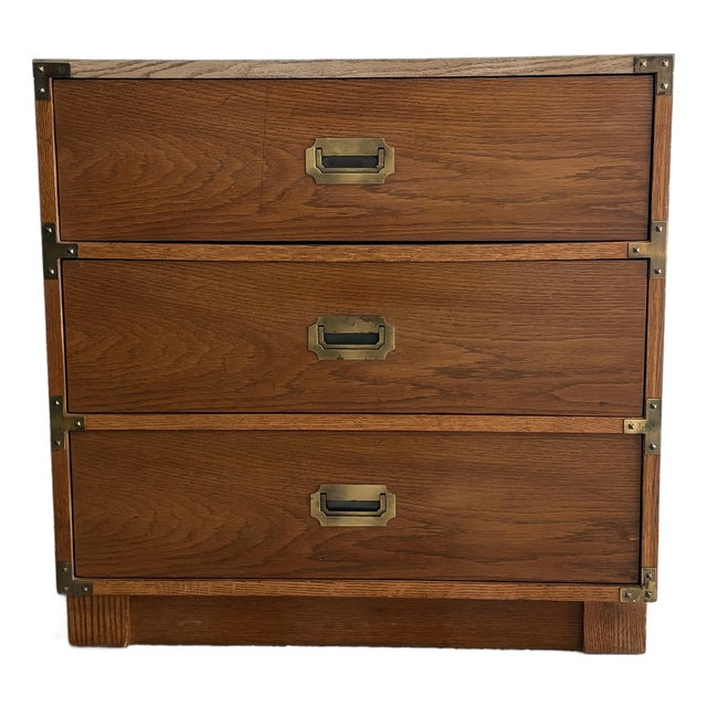 1966 Drexel Campaign Chest – Mid-Century Modern Wood Dresser Chest With Brass Hardware For Sale