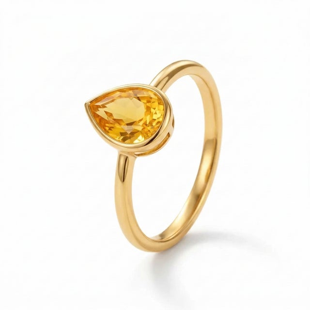 Contemporary Citrine Bezel Setting Gemstone Ring, November Birthstone Stacking Ring Us 7 For Sale - Image 3 of 4