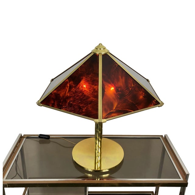 Vintage Brass & Faux Tortoise Acrylic Table Lamp by Sciolari, Italy, 1970s For Sale - Image 4 of 13
