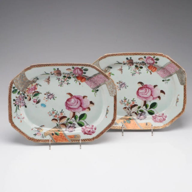 Antique 18th Century Chinese Export Porcelain Platters Decorated in Famille Rose Palette Circa 1775 - a Pair For Sale - Image 13 of 13