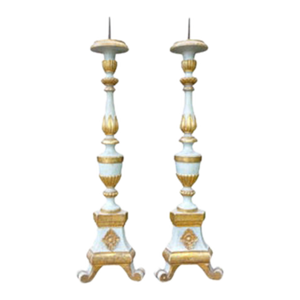 Pair of 19th Century Italian Painted and Gilt Altar Sticks or Prickets