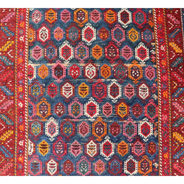 Antique Caucasian Kazak Runner With Intricate Geometric Motifs 4'0 X 9'0 For Sale - Image 10 of 12