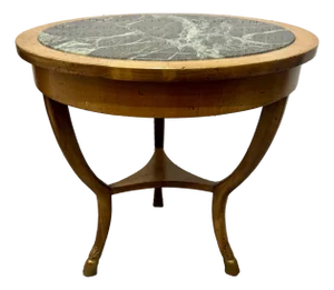 Vintage Carved Italian Neoclassic Biedermeier Hooved Feet Marble Inset Center Occasional Table