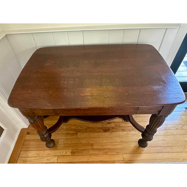 Burnt Umber Antique Library Table For Sale - Image 8 of 10