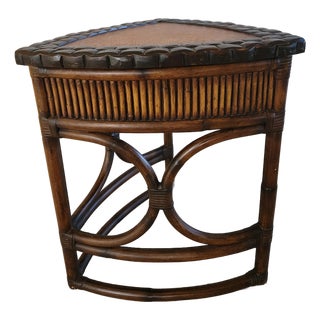 Midcentury French Side Table Faux Ostrich Leather Bamboo Wood For Sale