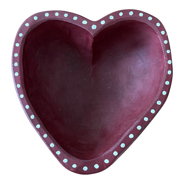1990s Carved Wood Heart Bowl For Sale