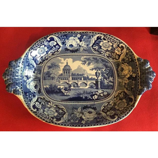 Traditional Large Antique Early 19th Century Georgian Staffordshire Pearlware Blue Platter For Sale - Image 3 of 12