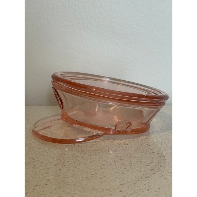 Early 20th Century Pink Pressed Glass Military Cap Covered Powder Box For Sale - Image 4 of 6