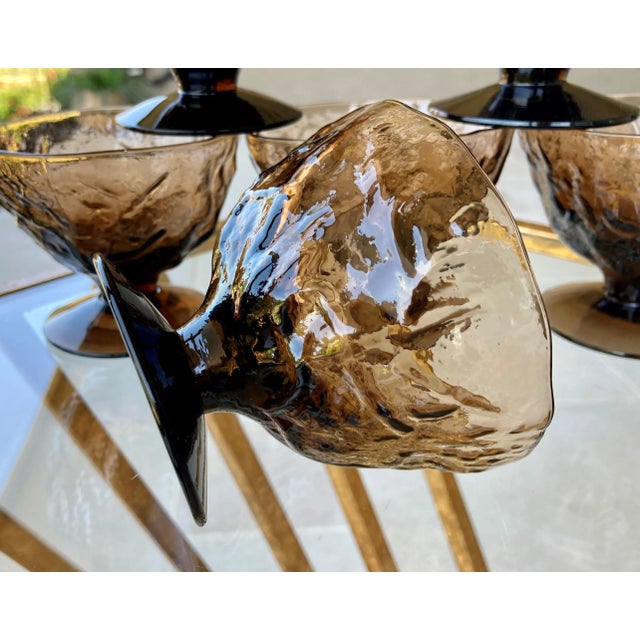 Glass Circa 1960 Seneca Glass "Driftwood" Casual Footed Dessert Cups – Set of 6 For Sale - Image 7 of 13