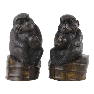 Pair of Hand-Carved Bamboo Root Monkey Sculptures