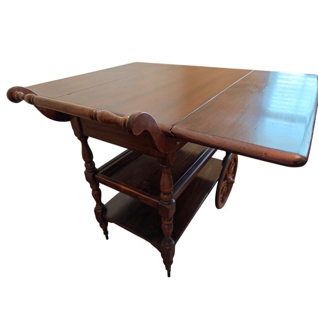 1970s Ethan Allen Old Tavern Pine T Cart Bar Server Liquor Drop Leaf For Sale - Image 16 of 18
