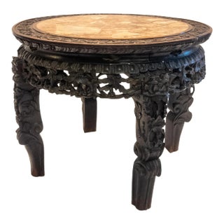 19th Century Chinese Chinoiserie Marble Top and Rosewood Table For Sale