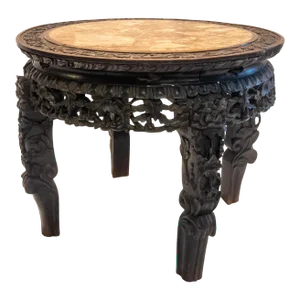19th Century Chinese Chinoiserie Marble Top and Rosewood Table