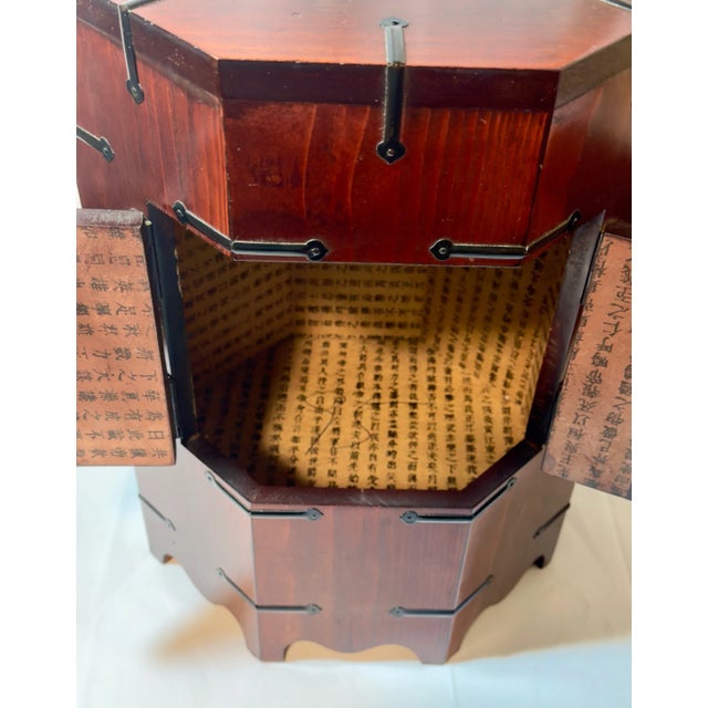 Oxblood Red Vintage Korean Octagonal Wooden Cabinet With Merlot Finish, Black Hardware & Lock For Sale - Image 8 of 18