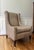 This chic cut velvet chair features brown dots on a cream colored field. One detached seat cushion. Like new condition....
