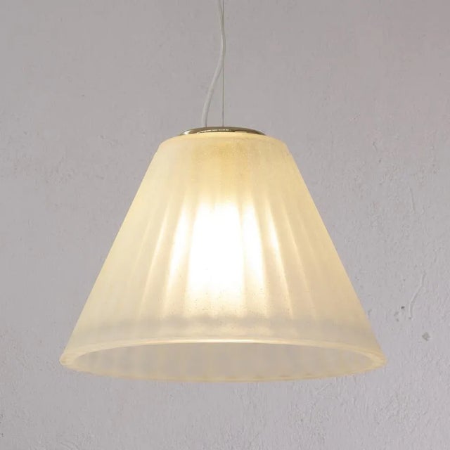 Italian Pendant Lamp in White Murano Acid Glass with Gold Powder, 1980s For Sale - Image 6 of 12