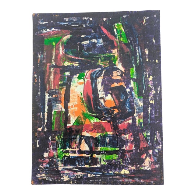 1973 Abstract Expressionist Oil Painting on Canvas Board, Unframed For Sale