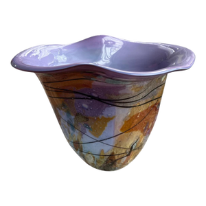 Hand Blown Art Glass Vase - John Gerletti Studio - Abstract Design 1989 - Signed
