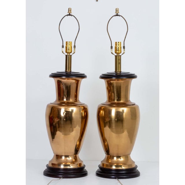 Pair Large Brass Lamps. Rewired with new sockets, wire and plugs. Overall good condition. Ready to use.