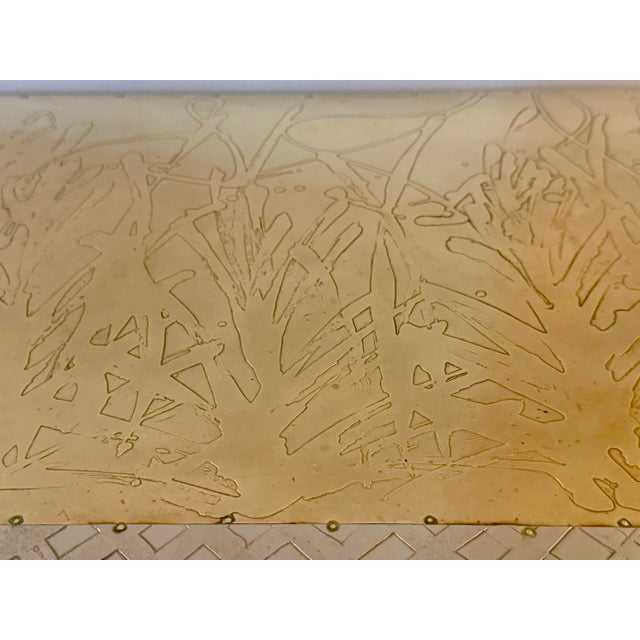 Rodolfo Dubarry Signed Console Table Handcrafted Brass & Pewter Panels Ooak C. 1970’s For Sale - Image 10 of 12