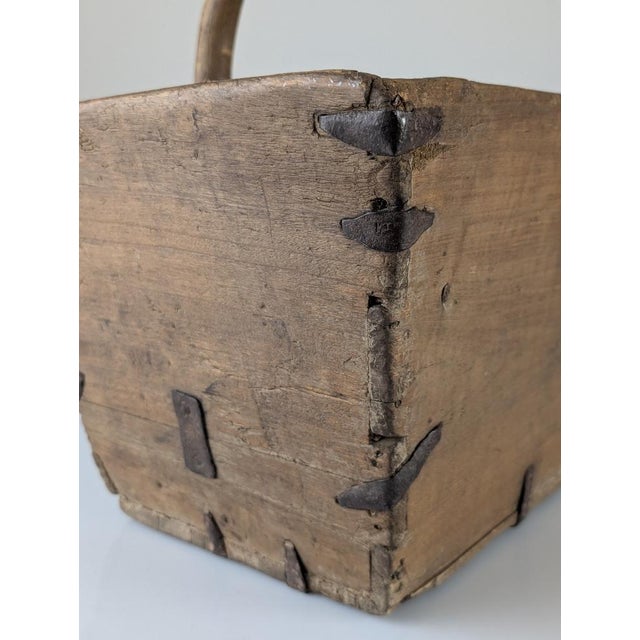 Wood Antique Wabi-Sabi Wooden Log Basket with Wrought Iron Fittings For Sale - Image 7 of 18
