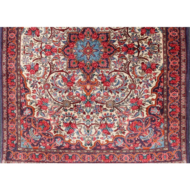 Mid 20th Century Vintage Persian Bidjar Rug With Ivory Field and Blue Medallion Design For Sale - Image 5 of 11