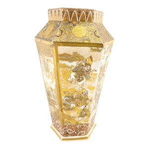 19th Century Japanese Satsuma Faceted Vase With Figures and Gilding