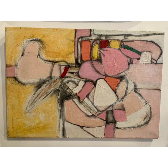 Unframed (pink, yellow, beige, white) Abstract Oil on Canvas Illegibly Signed Enverso and Dated 1971.
