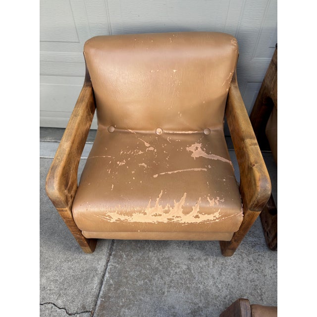 Lou Hodges Style California Rustic Industrial Sling Lounge Chairs Ottoman a Pair For Sale - Image 9 of 12