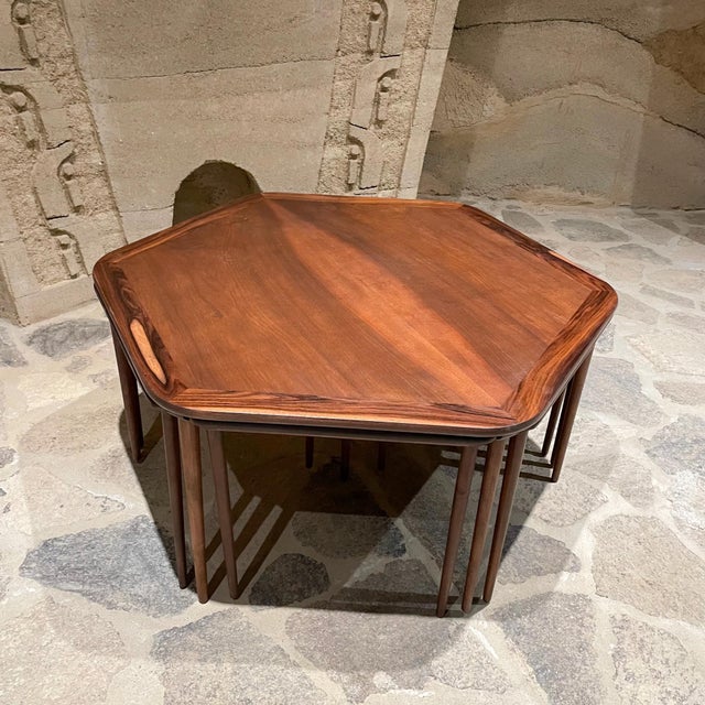 Mid-Century Modern 1950s France & Son Rosewood Nesting Coffee Table Set -- 7 Pieces For Sale - Image 3 of 13