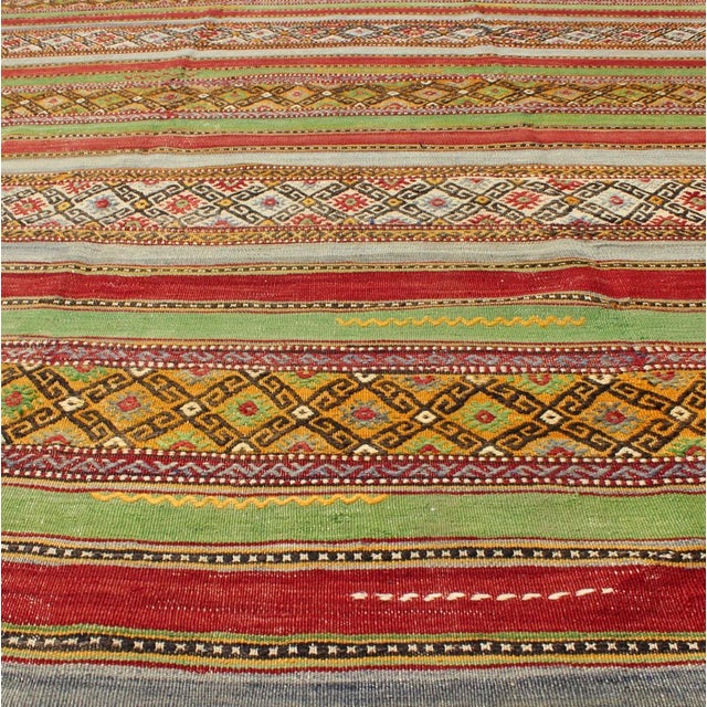Textile Fine Weave Turkish Kilim With Embroidery For Sale - Image 7 of 13