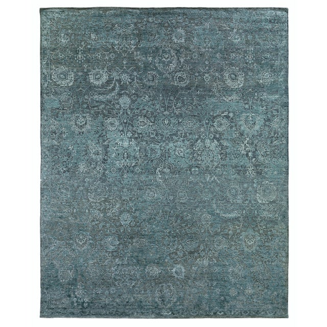 Blue Bryant Blue/Light Blue Hand knotted Wool/Viscose/Cotton Area Rug - 9'x12' For Sale - Image 8 of 8