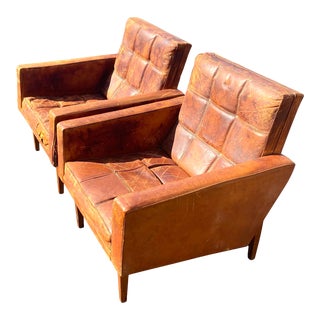 Midcentury Muebles Camacho Roland Leather Lounge Chairs - a Pair For Sale