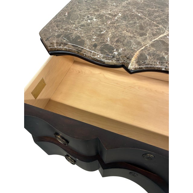 Brown Pair of Hickory Chair French Louis XV Style Serpentine Marble-Top Commodes For Sale - Image 8 of 10