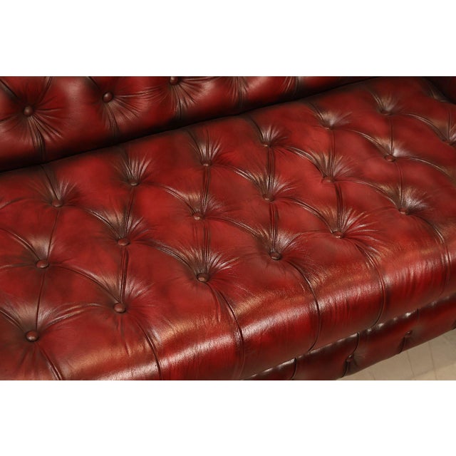 Chesterfield Style Oxford Red Leather Sofa For Sale In Philadelphia - Image 6 of 17
