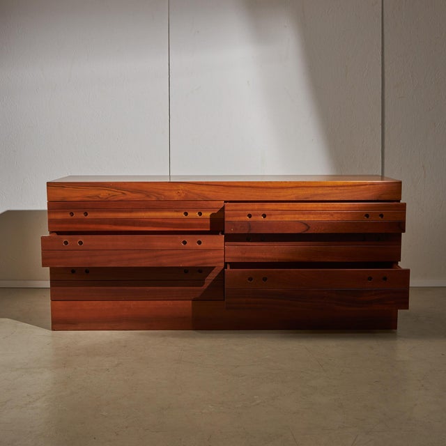 Circular Handles Six Drawer Walnut Sideboard, 1980s For Sale - Image 3 of 17