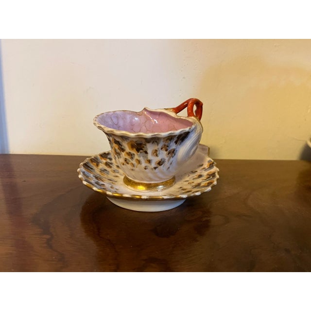 Antique 19th Century Old Paris Porcelain Sea Shell Form Teacup & Saucer With Coral Handle- 2 Pieces For Sale - Image 10 of 13