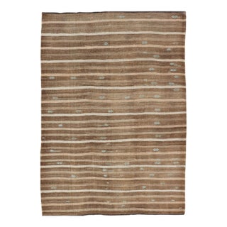 Turkish Vintage Kilim With Embroidered Rug With Tan, Taupe, Brown, and Lt. Blue For Sale
