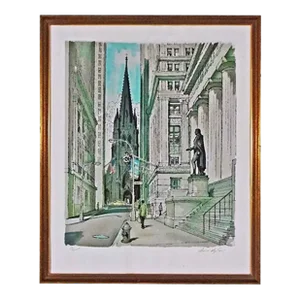 Late 20th Century Vintage NYC Framed Silkscreen Wall Street Listed Artist Ardis Hugues Pencil Signed