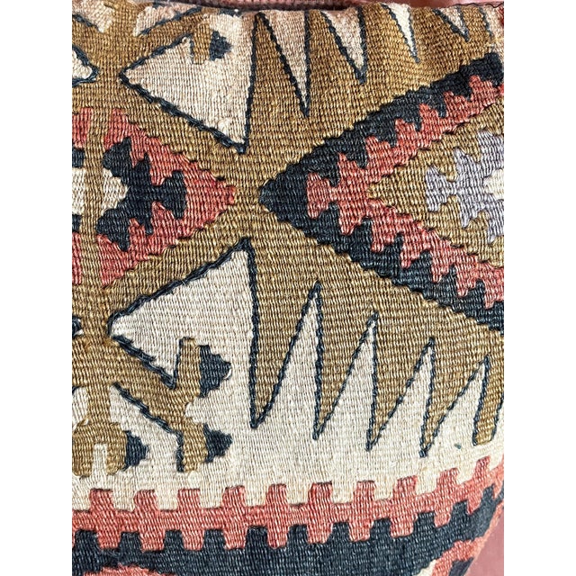 Mid 20th Century Handwoven Antique Kilim Rug Pillows, Geometric Design, 20th Century For Sale - Image 5 of 9